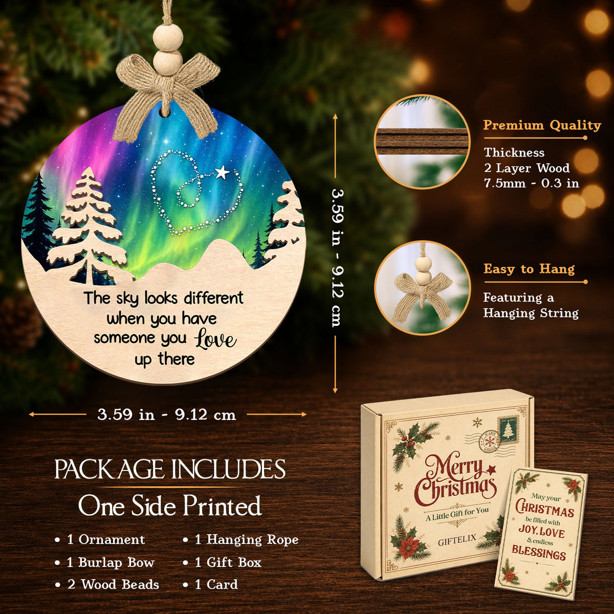 Christmas Ornaments for Loss of Loved One – 2 Layer Wooden Ornament — view 2