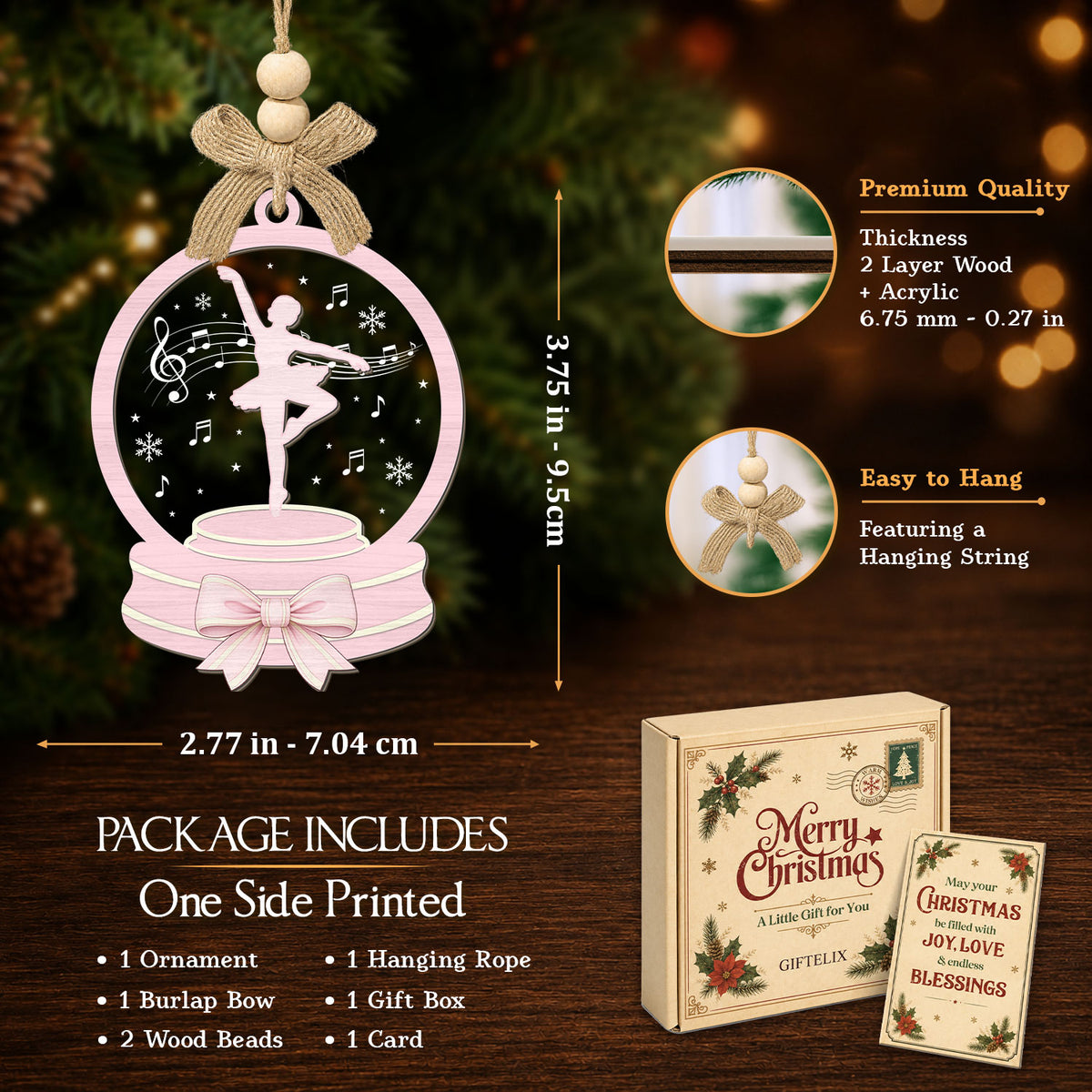 Ballet Girl Christmas Gifts – 2 Layer Wooden Ornament — view 2