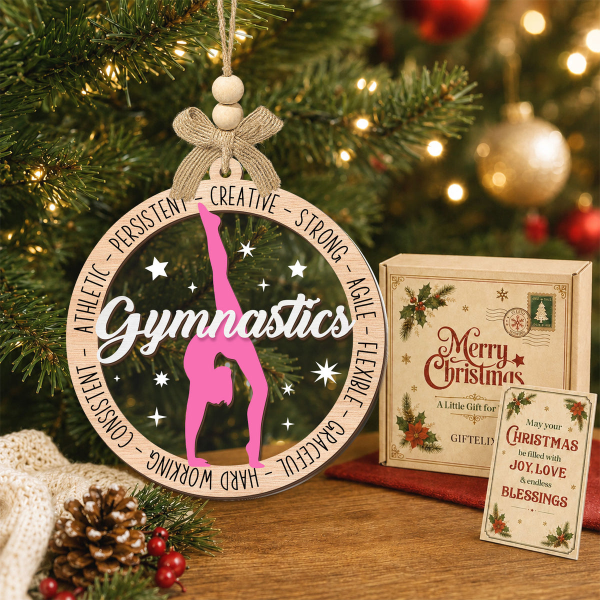Gymnastics Gift for Christmas Tree – 2 Layer Wooden Ornament