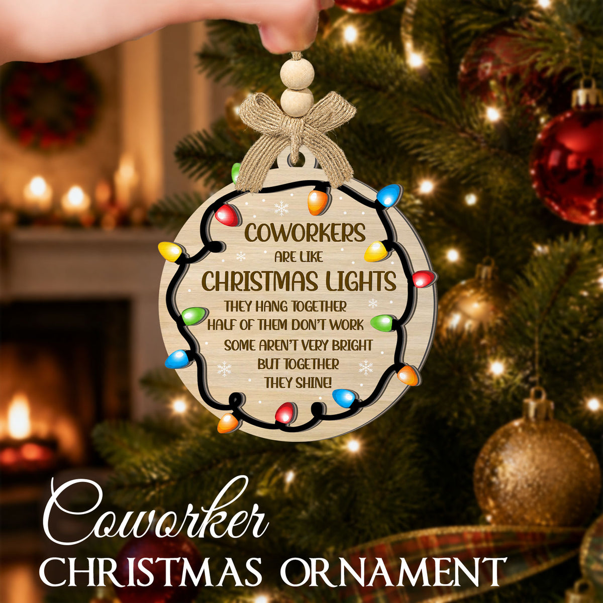 Coworker Christmas Gift – 2 Layer Wooden Ornament — view 3