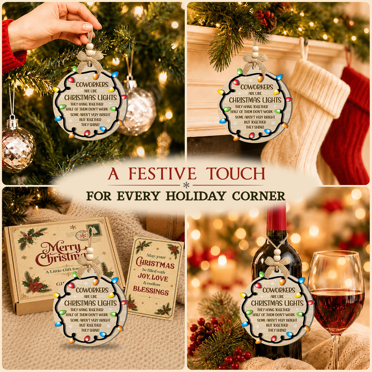 Coworker Christmas Gift – 2 Layer Wooden Ornament — view 5
