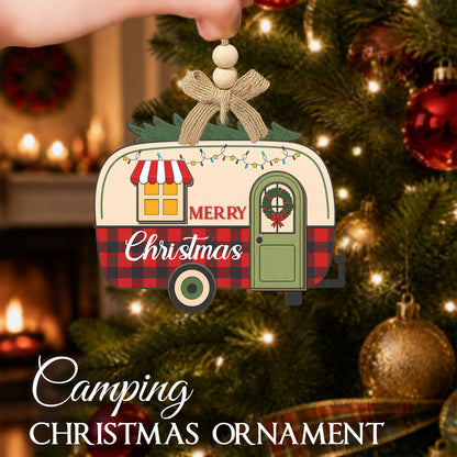 Happy Camper Christmas Gift – 2 Layer Wooden Ornament — view 3