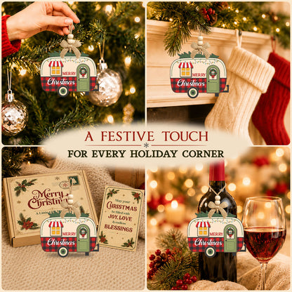 Happy Camper Christmas Gift – 2 Layer Wooden Ornament — view 5
