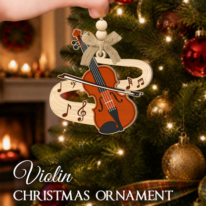Violin Christmas Ornament – 2 Layer Wooden Ornament — view 3