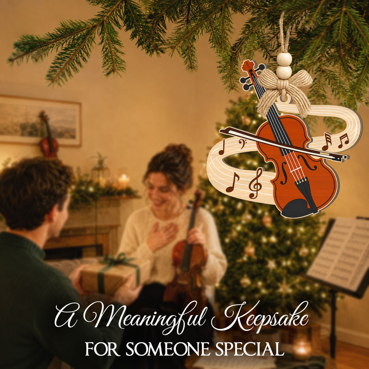 Violin Christmas Ornament – 2 Layer Wooden Ornament — view 4