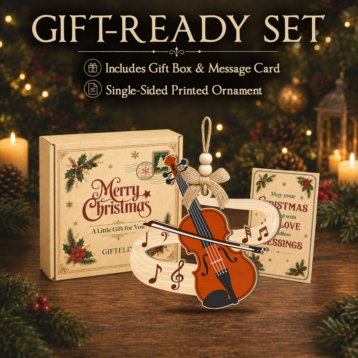 Violin Christmas Ornament – 2 Layer Wooden Ornament — view 6