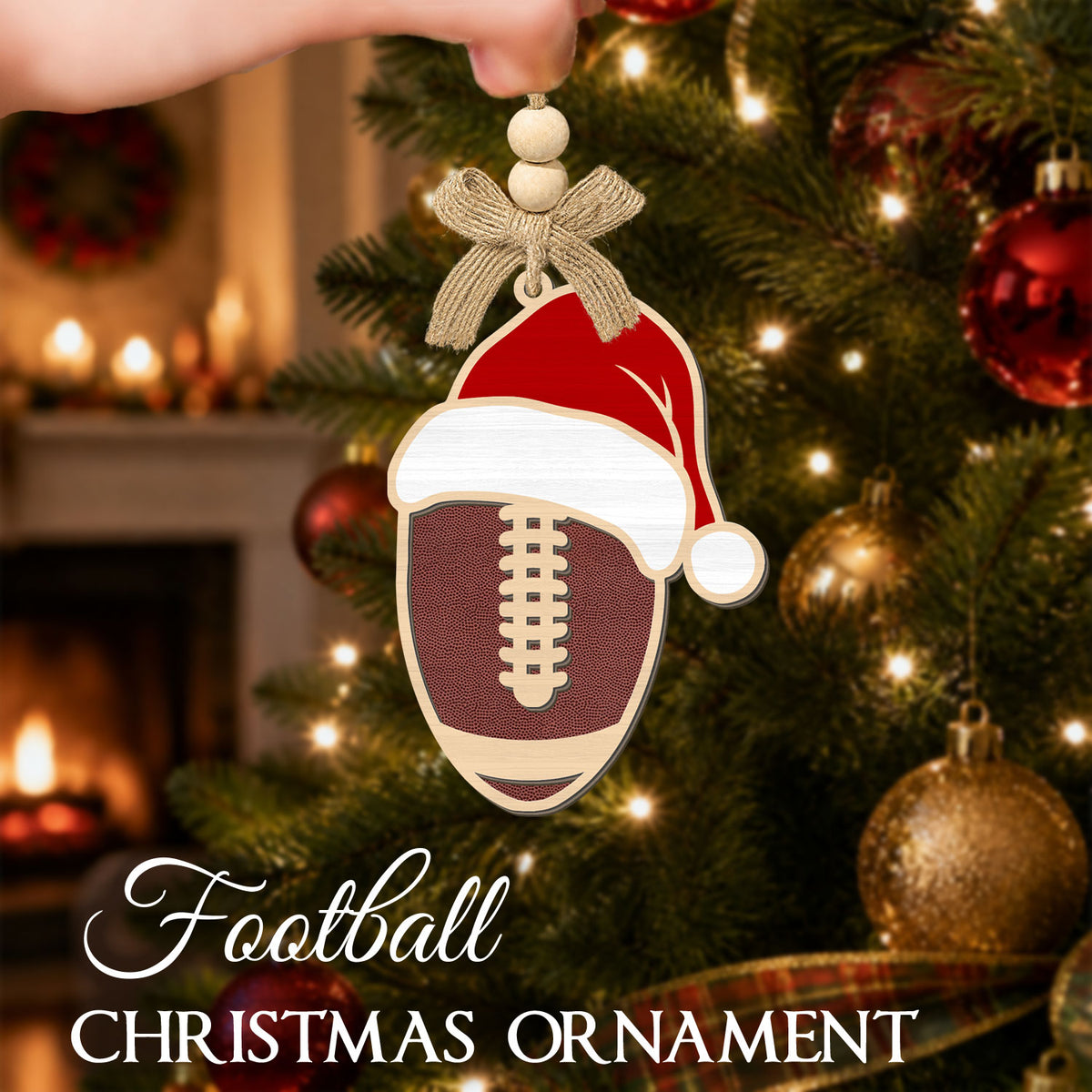 Football Ornaments for Christmas Tree – 2 Layer Wooden Ornament — view 3