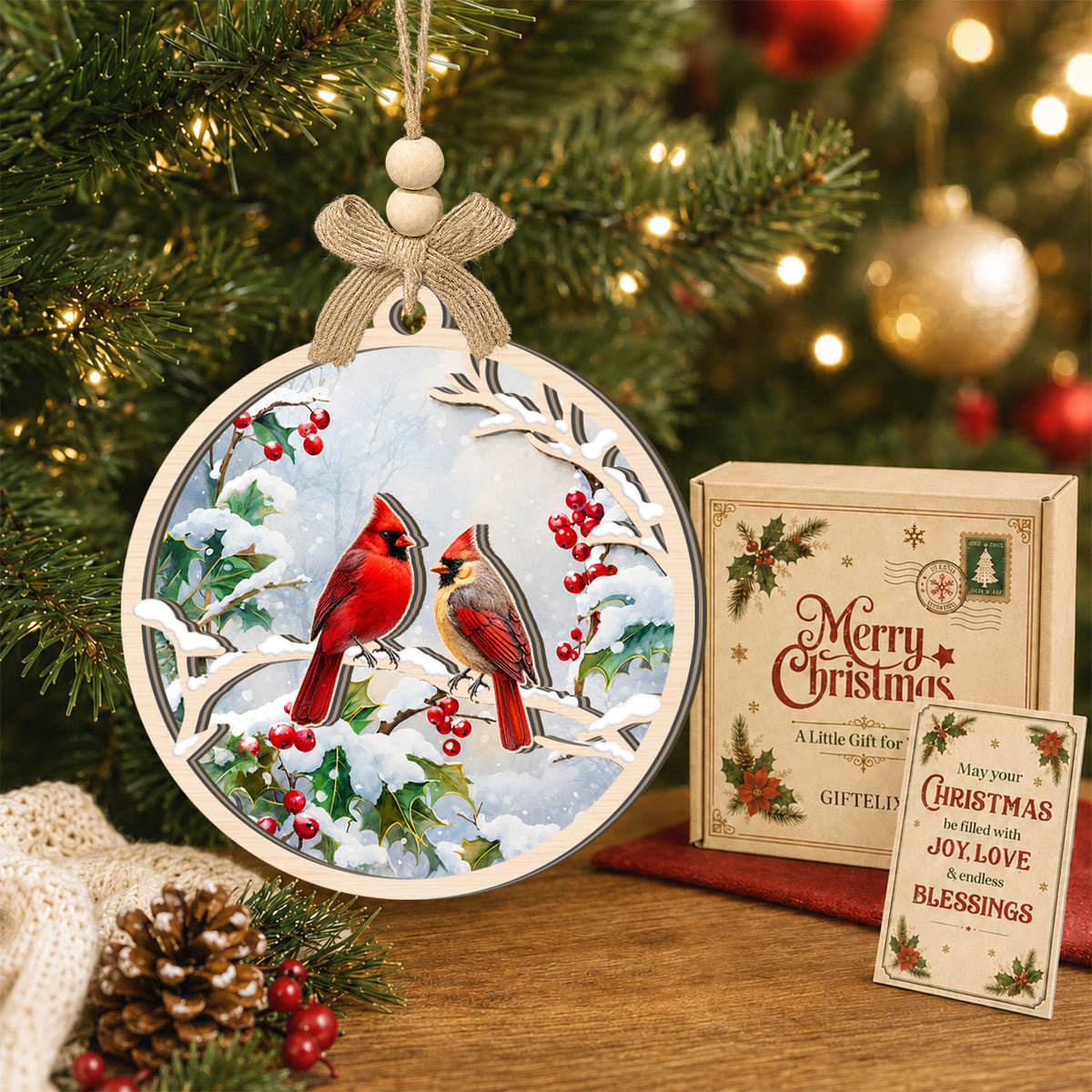 Cardinal Gift for Grandparents Mom Dad Family – 2 Layer Ornament