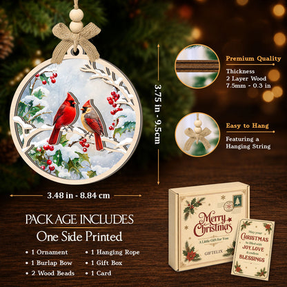 Cardinal Gift for Grandparents Mom Dad Family – 2 Layer Ornament — view 2