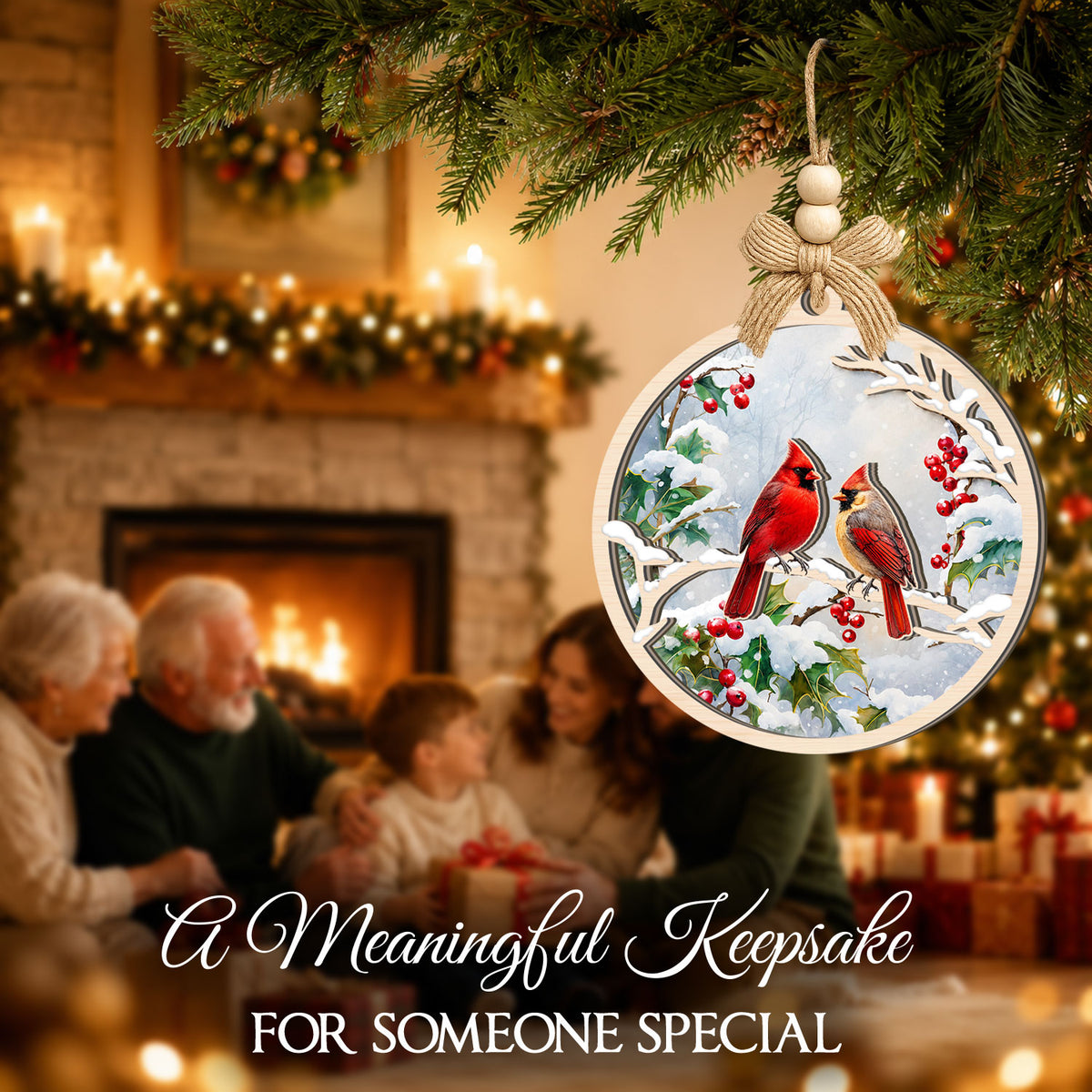 Cardinal Gift for Grandparents Mom Dad Family – 2 Layer Ornament — view 4