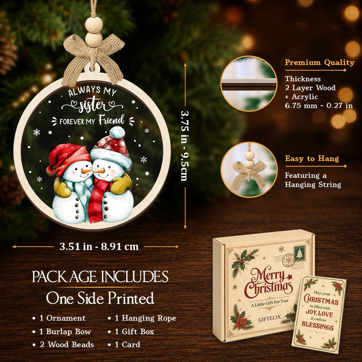 Sisters Christmas Ornament – 2 Layer Ornament — view 2