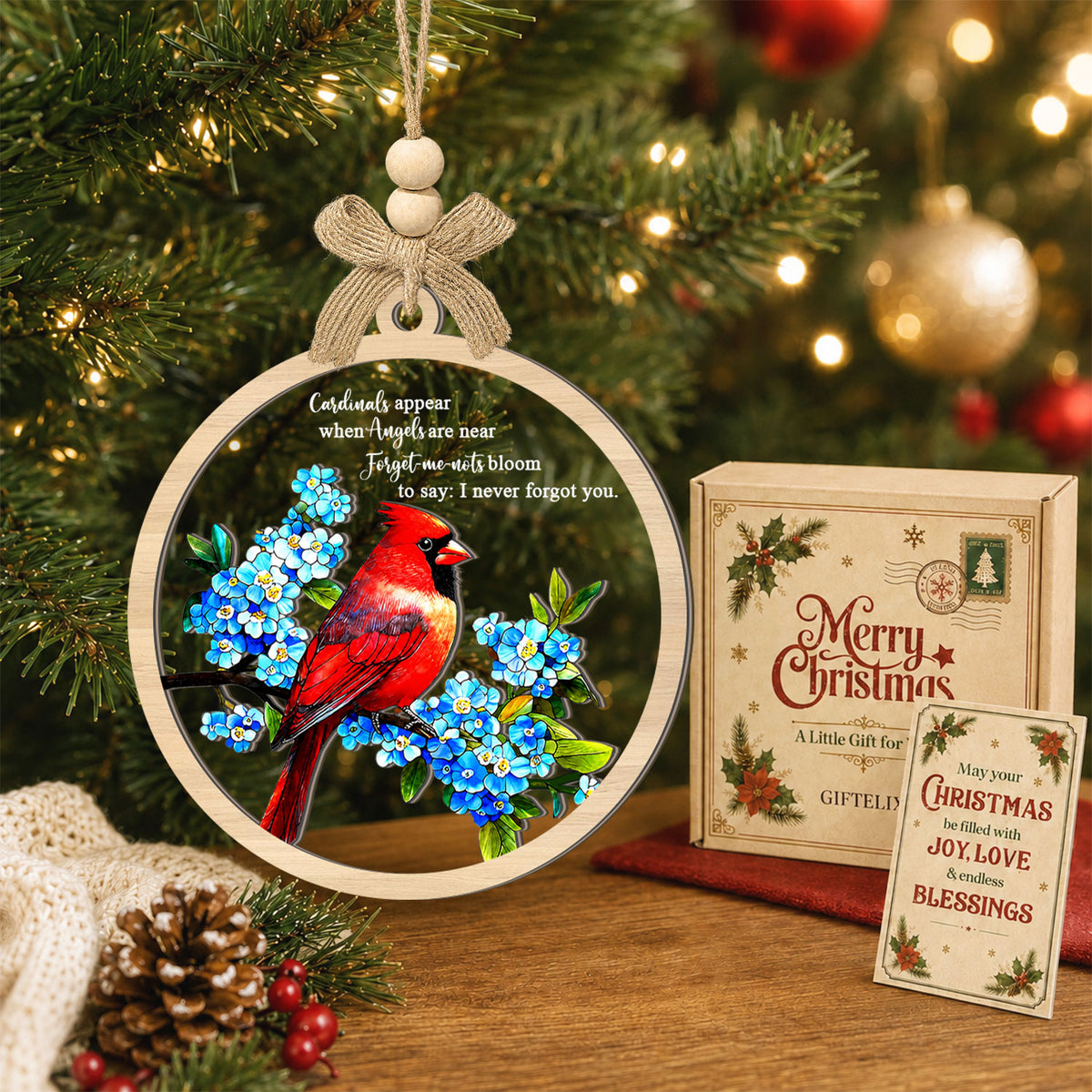 Cardinal Memorial Sympathy Gift – 2 Layer Ornament