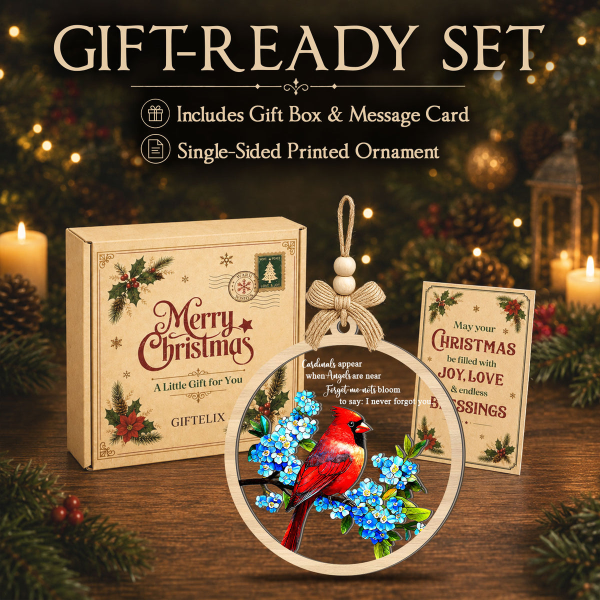 Cardinal Memorial Sympathy Gift – 2 Layer Ornament — view 6