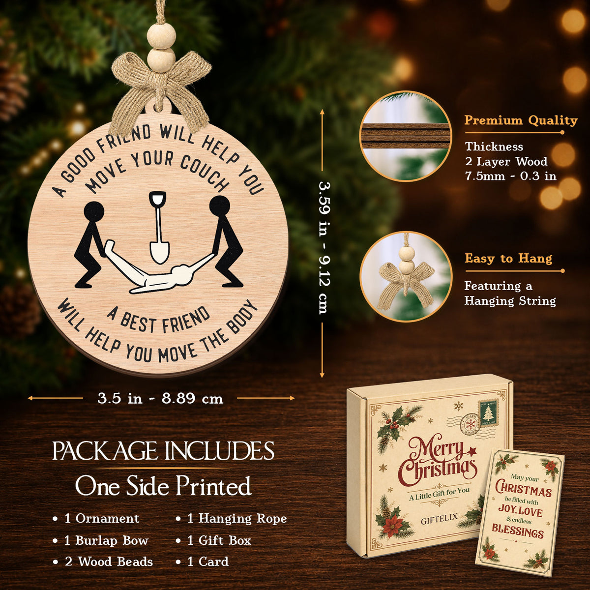 Christmas Birthday Gift for Best Friends – 2 Layer Wooden Ornament — view 2