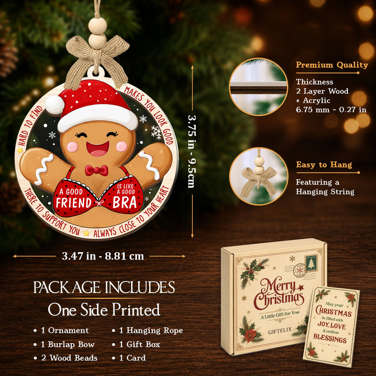 Christmas Birthday Gift for Best Friends – 2 Layer Ornament — view 2
