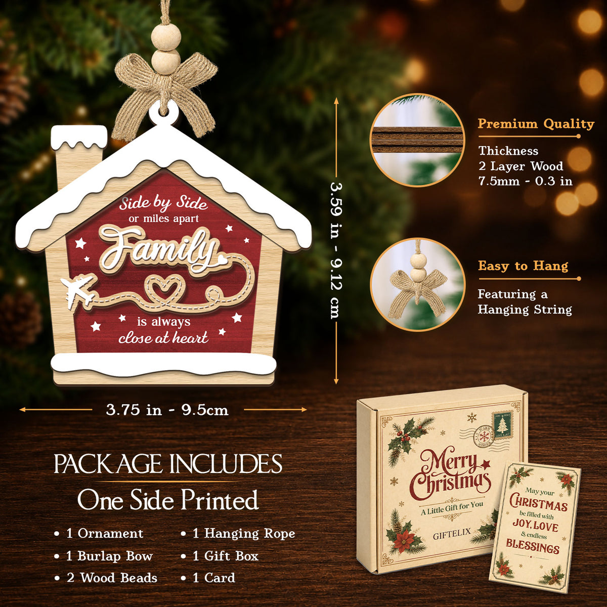 Family Christmas Gift – 2 Layer Wooden Ornament — view 2