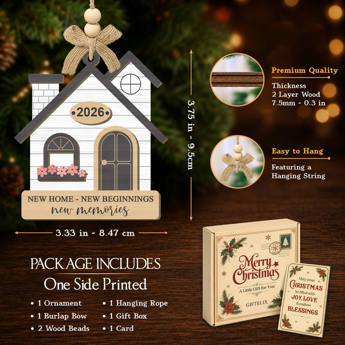 Family Christmas Gift – 2 Layer Wooden Ornament — view 2