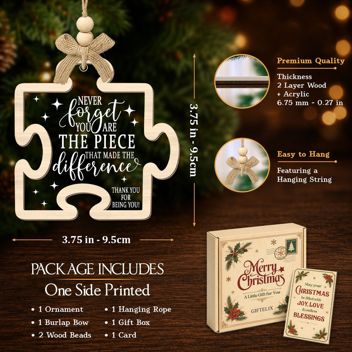 Inspirational Puzzle Piece – 2 Layer Ornament — view 2