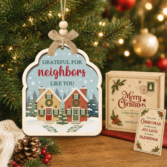 Neighbor Christmas Gift 2026 – 2 Layer Wooden Ornament